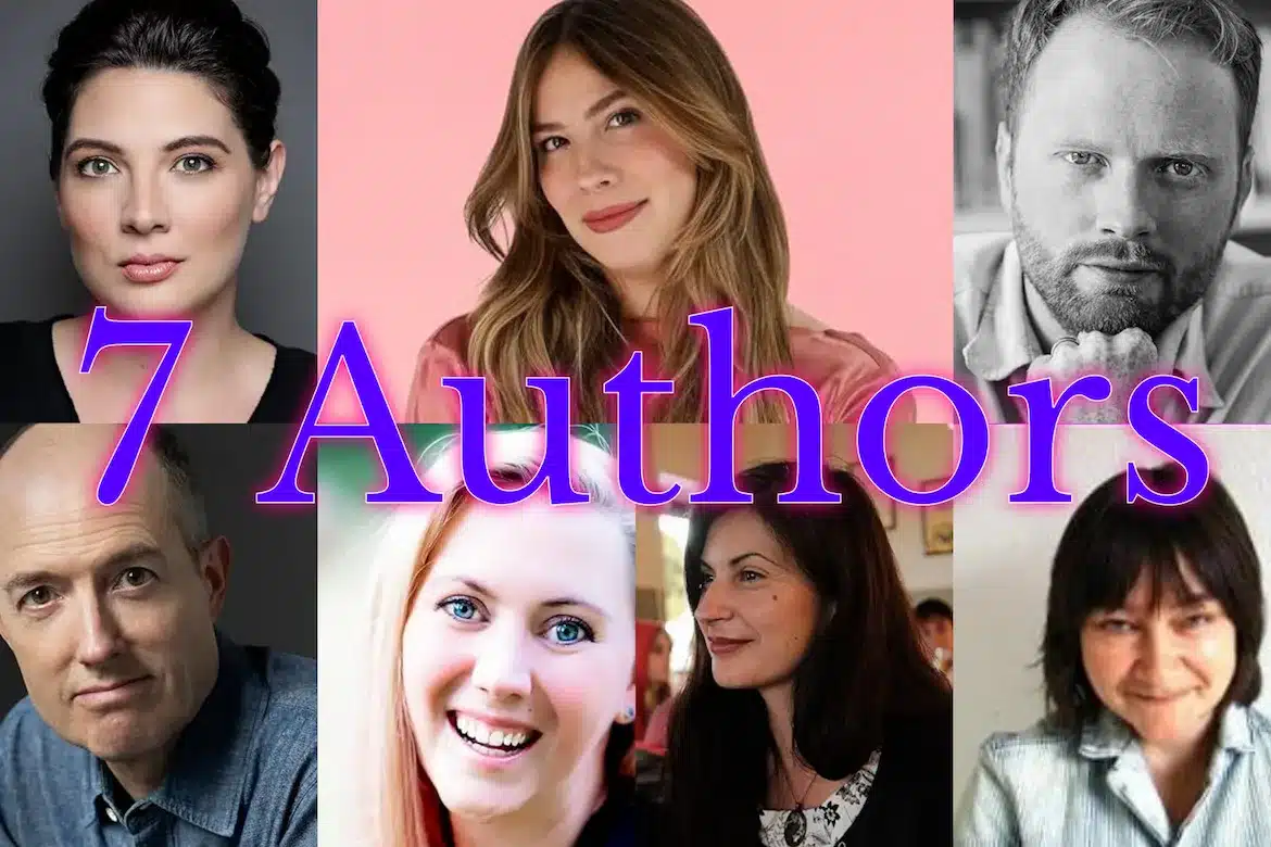 7 Author Shoutouts in a collage of seven authors' images.