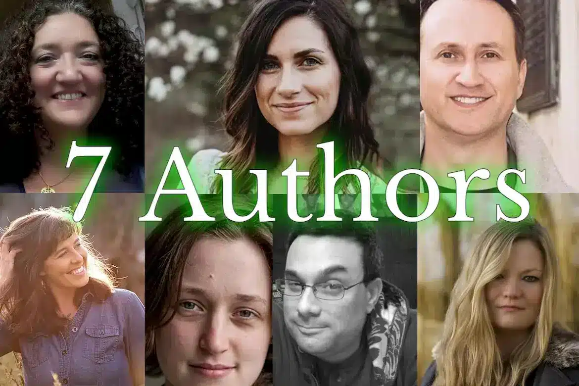 7 Author Shoutouts showing faces of 7 authors