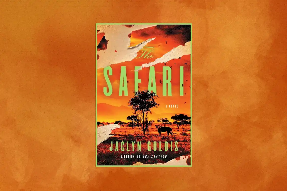 The Safari by Jaclyn Goldis book cover showing an orange veldt, trees & a lion