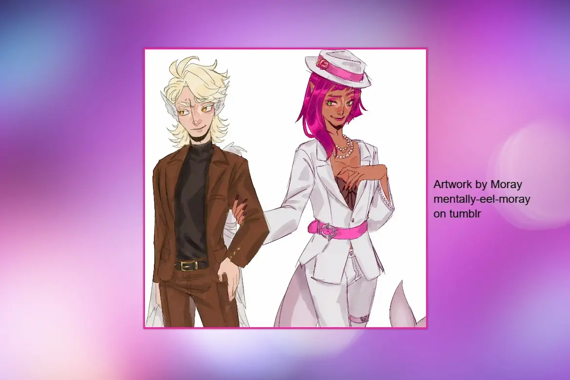 Yaoi and BL Artwork by Moray (mentally-eel-moray on tumblr) Stylish characters in vibrant attire